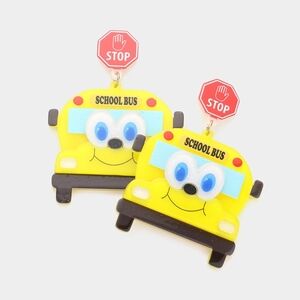 Yellow School Bus Driver Gift Stop Sign Teacher Dangle Earrings Playful Student